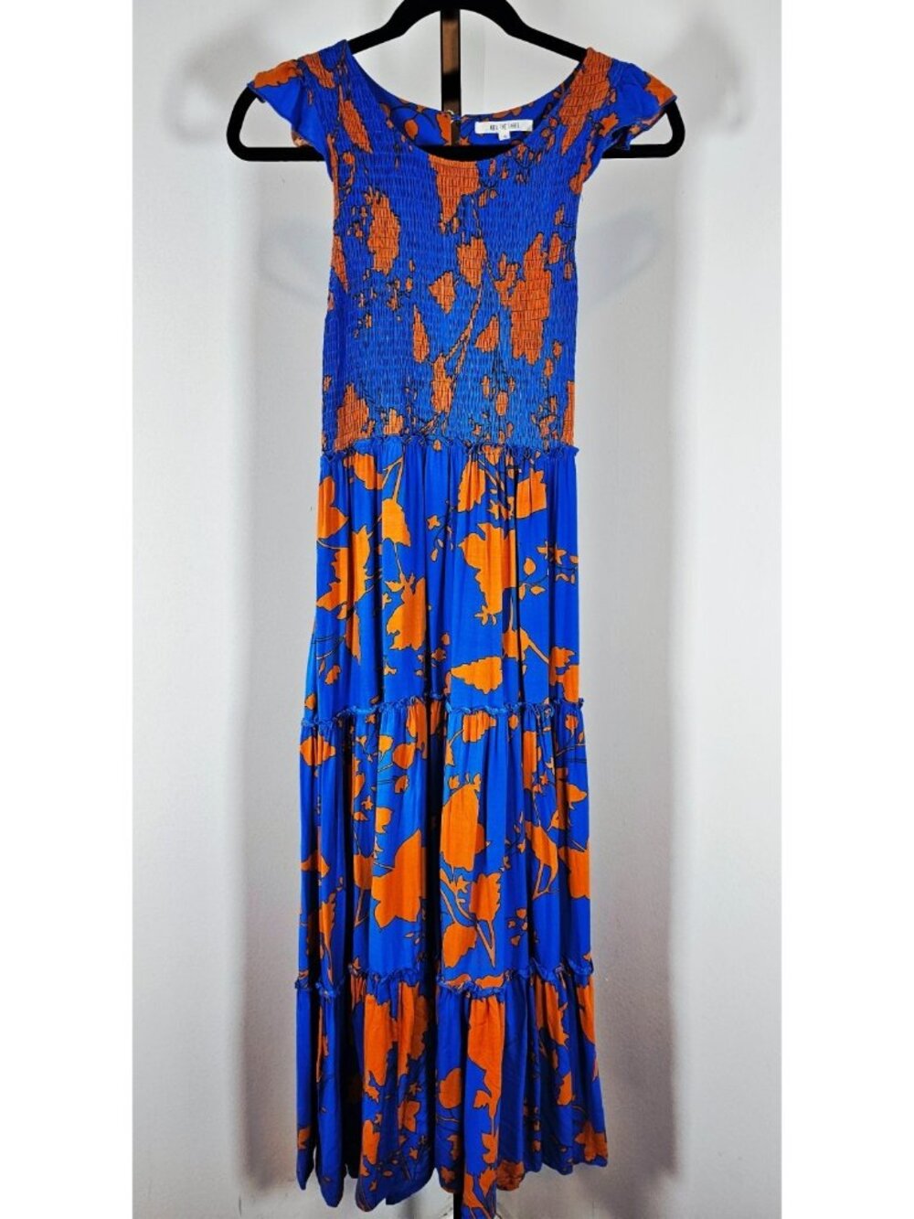 ABEL THE LABEL Blue Orange Floral Smocked Long Sundress-SZ S